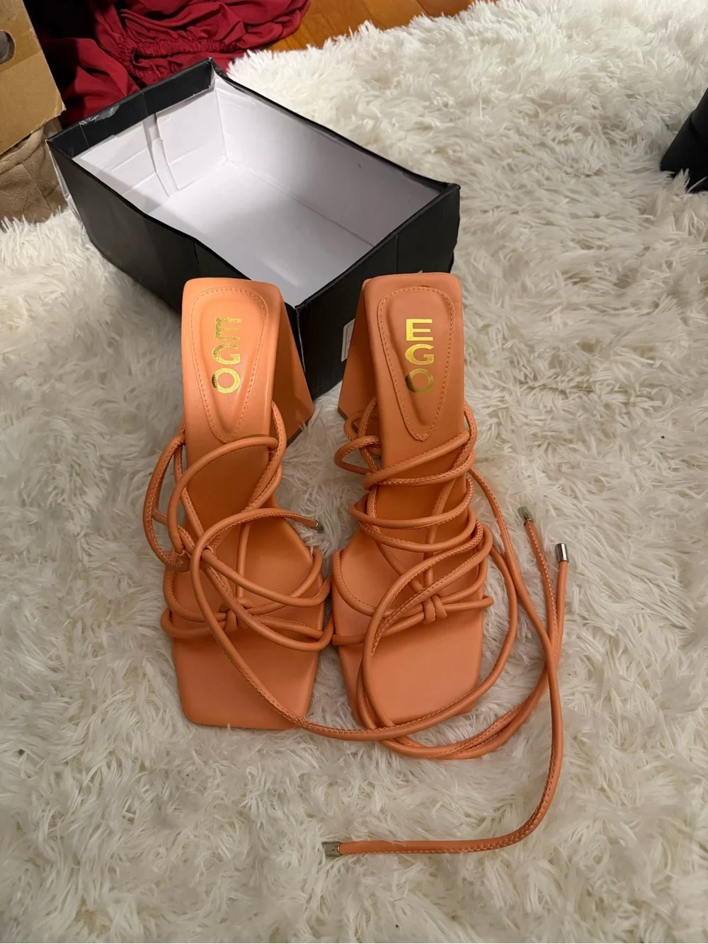 EGO Coral Lace-Up Square Toe Block Heels